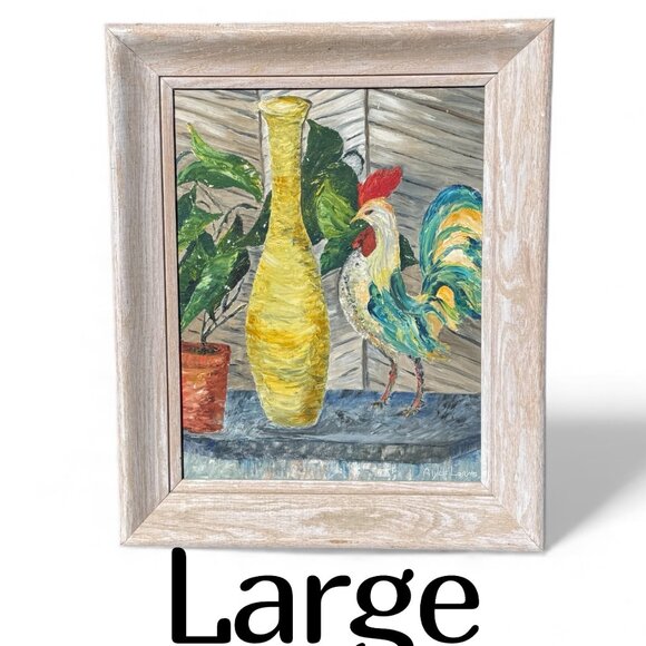 OOAK Vintage Large Chicken Oil Painting Signed by Artist - Picture 13 of 15